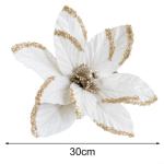 30 cm Weihnachtsblumen, weihnachtliche Glitzer-Weihnachtssterne, Weihnachtsbaumschmuck-Anhänger, handgefertigte Weihnachtsdekoration, künstliche Blumen(Cremeweiß)