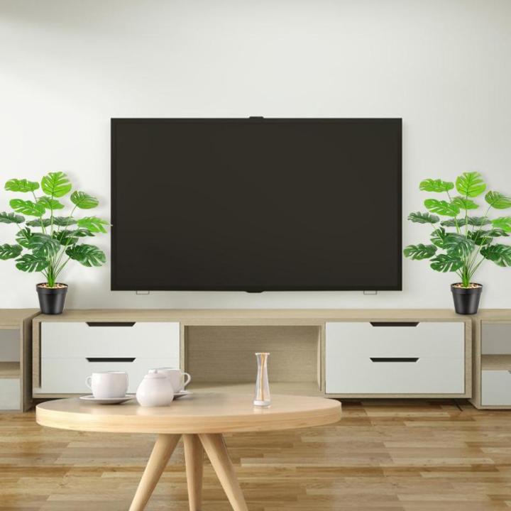 Kunstmatige Splitphilo-plant in pot, 18 takken, 50 cm, tropische , groene bladeren, Hawaïaanse Monstera, kunstbloem, decoratie, kantoorplant, grote groene plant, 2 stuks