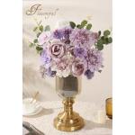 Künstliche Blumen Combo Lila Blumen Mix Seide Blumen Dahlie Rosen mit Stielen für DIY Hochzeit Brautsträuße, Babyparty, Blumenarrangement, Tischaufsätze, Heimdekorationen.