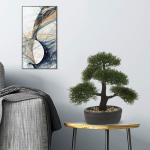 Kunstbonsai Natuurgetrouwe kunstplant, kunstboom, bonsai, ceder, grenen, podocarpus, plastic plant, kunstplant met keramische pot in zwart, voor badkamerdecoratie, desktop, kantoor