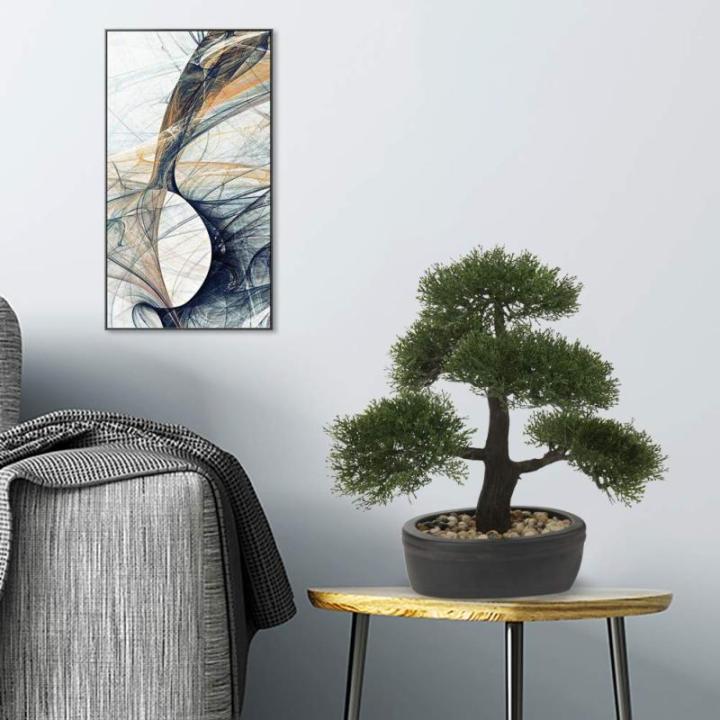 Kunstbonsai Natuurgetrouwe kunstplant, kunstboom, bonsai, ceder, grenen, podocarpus, plastic plant, kunstplant met keramische pot in zwart, voor badkamerdecoratie, desktop, kantoor