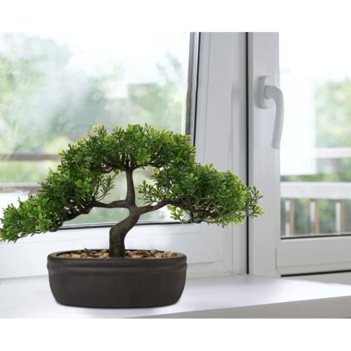 Kunstmatige bonsai in pot, kunstmatige bonsai boom, bonsai kunstplant als echt, Japanse decoratie kunstboom bonsai podocarpus, kunstkamerplanten voor badkamerdecoratie, bureau, ven