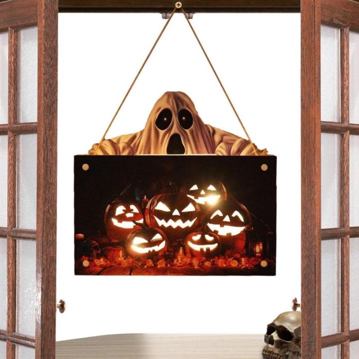 Kürbisschild Outdoor-Wandkunst | Kürbisschild Rustikale Wohndekoration | Rustikale Heimdekoration mit Seil, bedruckte Halloween-Veranda-Dekorationen (Ghost Pumpkin Wsgp 01c)