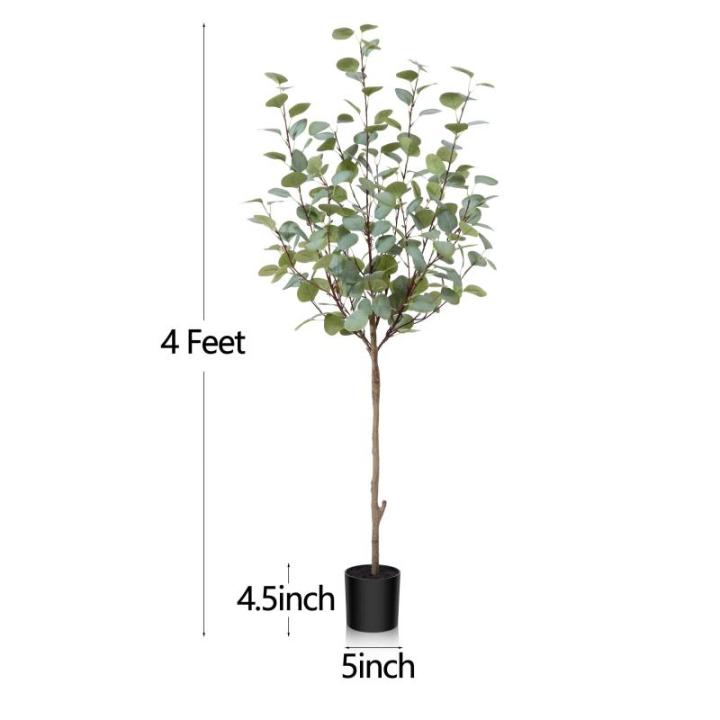 Eucalyptus Kunstplant, 120 cm, eucalyptus, decoratie voor binnen en buiten, moderne decoratie, , plastic planten in pot, voor thuis, slaapkamer, kantoor, tuin (1 stuks)