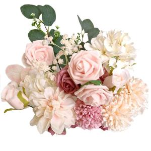 , schuim-nep-combo-set, bloemen met stengels, voor doe-het-zelf bloemstukken, boeketten, bruiloft, feest, thuis, babyshower decor (champagne stoffig roze)