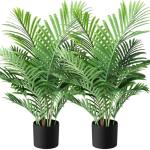 Kunstpflanzen Groß Areca Kunstpalme 90 cm im Topf Künstliche Pflanze Tropical Hawaii Grün Fake Plant für Schlafzimmer Büro Garten Hochzeit Party Deco (2 Stück)
