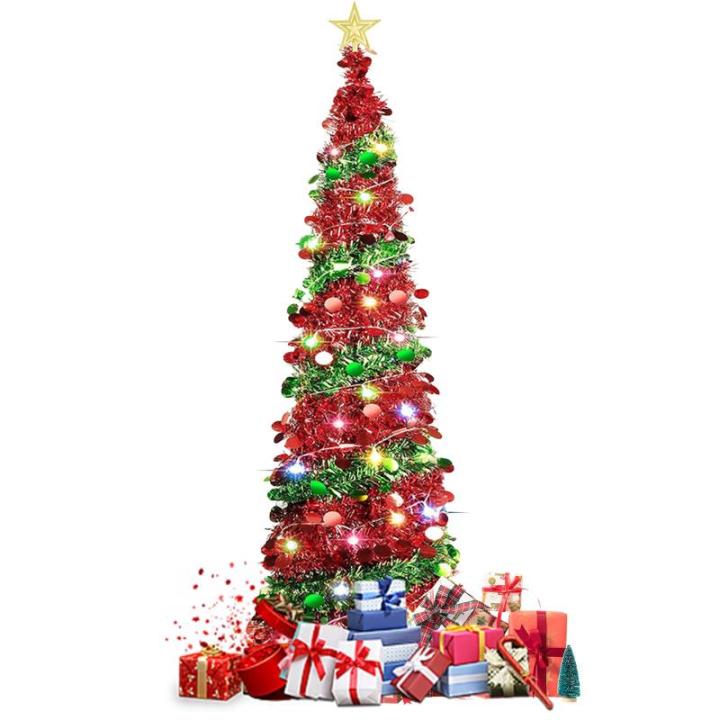 Pop Up Spiral Weihnachtsbaum, 150 cm Künstlicher Weihnachtsbaum Zusammenklappbar mit 5 m 50 LED und Stern Spitze, Weihnachtsbaum Künstlich für Hause, Wohnung, Party (A)