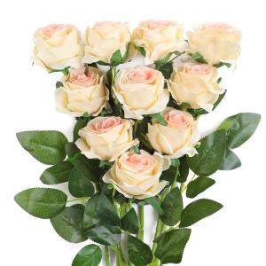 10 stuks zijden kunstrozen bloemen bruidsboeket (champagne)