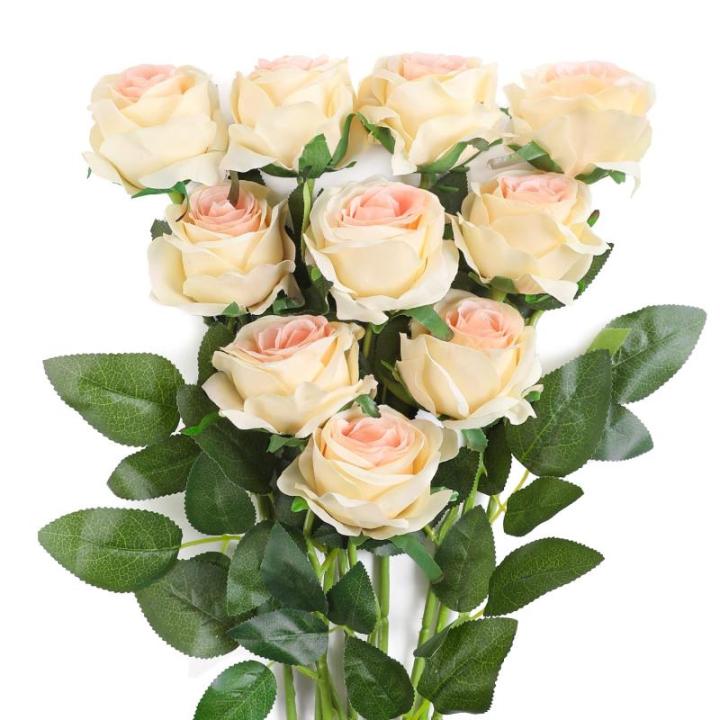 10 stuks zijden kunstrozen bloemen bruidsboeket (champagne)