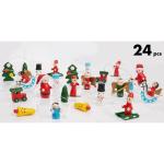 24 Stuks Houten Kerstboomdecoraties - tot 4 cm Hoge Figuren - Kerstmis Houten et Handbeschilderd - Traditionele Boom Kerstboomdecoraties - Dennenbomen - Kerstman - Engelen