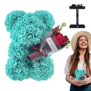 Valentijnsdag rozenbeer cadeau voor haar rozenbeer schattige teddybeer, kunstrozenbeer met rozenboeket, romantische rozen teddybeer cadeau voor Kerstmis