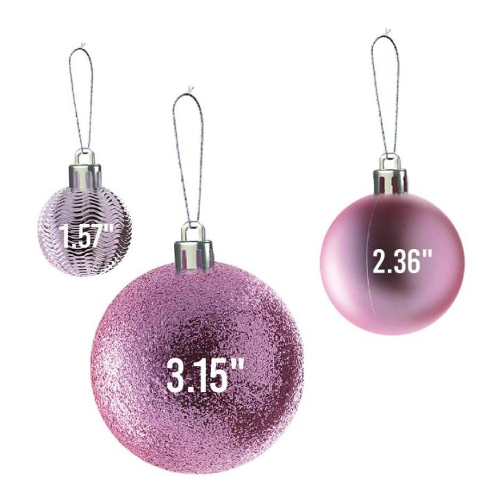 roze kerstbalornamenten voor kerstversiering - 36 stuks kerstboom onbreekbare ornamenten met ophanglus voor vakantie- en feestdecoratie (combo van 6 stijlen in 3 maten)