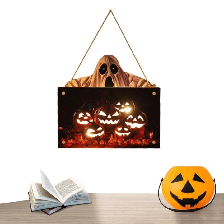 Kürbisschild Outdoor-Wandkunst | Kürbisschild Rustikale Wohndekoration | Rustikale Heimdekoration mit Seil, bedruckte Halloween-Veranda-Dekorationen (Ghost Pumpkin Wsgp 01c)