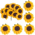 Kunstzonnebloemen, decoratie, 100 stuks met 5 stickers, enkele steel, zijde, zonnebloem als echt, nep zonnebloem, gele bloemen, voor bruiloft, feest, doe-het-zelf, uitnodigingskaar