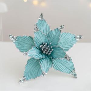 5 Stück Weihnachtsblume, Glitzer Weihnachtsblumen Weihnachtsstern, Simulation Künstliche Weihnachtsblumen, für Weihnachtsbaumschmuck Hochzeit Party Kranz Dekor (Smaragdgrün,25 