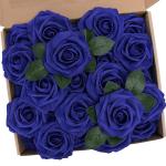 Kunstbloemen, rozen, 25 stuks, kunstrozen met steel, voor doe-het-zelf bruiloft, boeketten, bruid, babyshower, feest, woondecoratie, donkerblauw