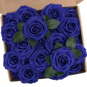 Kunstbloemen, rozen, 25 stuks, kunstrozen met steel, voor doe-het-zelf bruiloft, boeketten, bruid, babyshower, feest, woondecoratie, donkerblauw