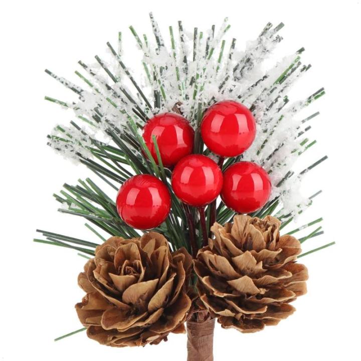 20 x decoratieve tak met lariksappels, rode bessen en boomnaalden - strooidecoratie Kerstmis - decoratieve tak voor kransen en bloemstukken (20 stuks - rode bessen wit)