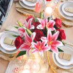 11xkünstliche Blumen, rote künstliche Rosen und rosa Tigerlilie, Seidenblumenstrauß für Hochzeit, Blumenarrangement, Geschenk, Party-Dekoration (Vasen nicht im Lieferumfang ent