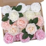 Kunstbloemen, rozen, 25 stuks, decoratieve kunstrozen met stelen, doe-het-zelf bruidsboeketten, Valentijnsdag, Moederdag, bruiloftsfeest, babyshower, woondecoratie, mix roze