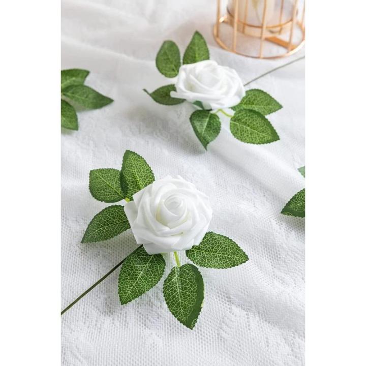 25 stks Echt uitziende Nep Rose Hoofd, Faux Bloemen Realfor DIY Bruiloft Boeketten Centerpieces Arrangementen Party Home Decorations, Wit