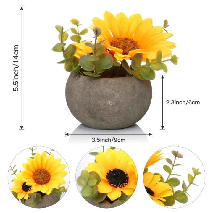 Kunstbloem zonnebloem met pot, combinatie van namaakzijde zonnebloemen en groen, kleine pot voor slaapkamer, feest, bruiloft, decoraties (1, zonnebloem)