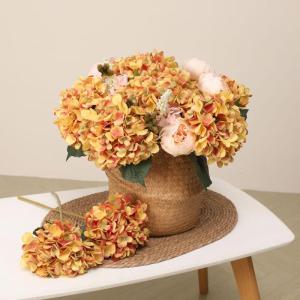Künstliche Hortensien aus Seide, realistische Hortensien, Blumenstrauß für Hochzeit, Party, Büro, Heimdekoration, 6 Stück, gebranntes Orange