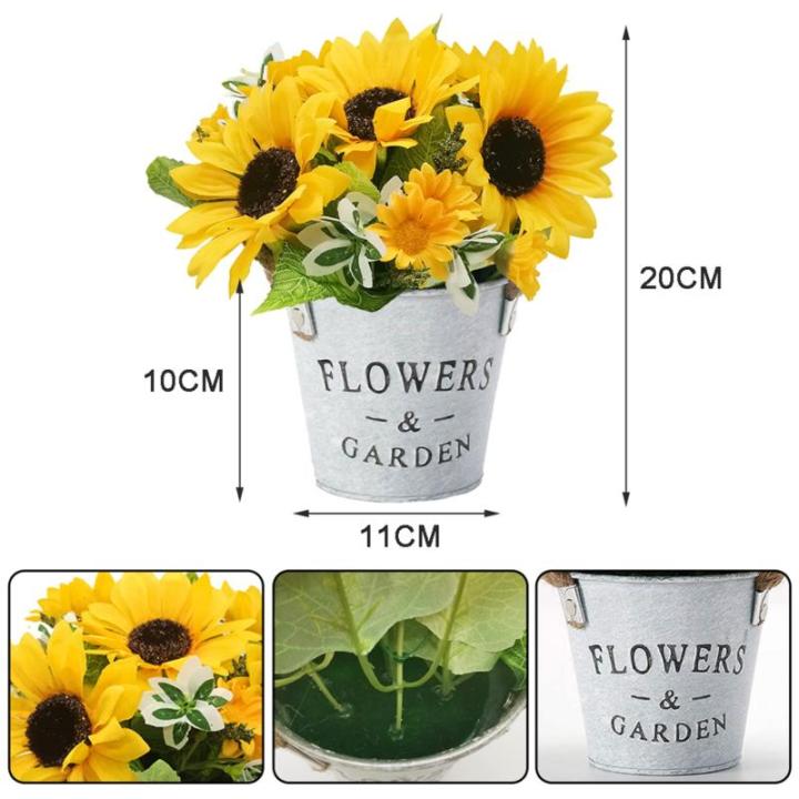 Kunstplant Zonnebloemen, Decoratieve in Pot Metaal, Nep Groene Potplanten, Mini Kunstmatige Zonnebloemen Bureauplanten, Klein Binnen Buiten Decor Huis Kantoor Keuken Tuin