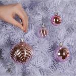 roze kerstbalornamenten voor kerstversiering - 36 stuks kerstboom onbreekbare ornamenten met ophanglus voor vakantie- en feestdecoratie (combo van 6 stijlen in 3 maten)