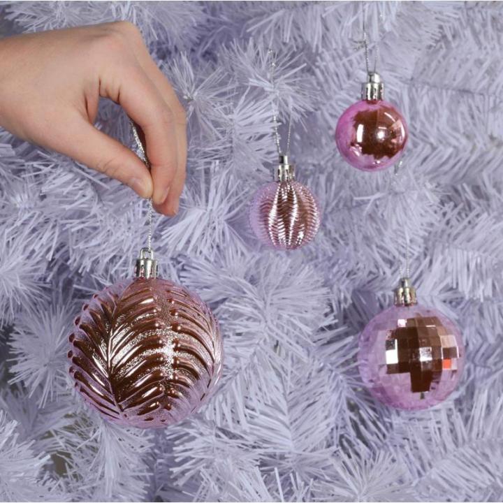 roze kerstbalornamenten voor kerstversiering - 36 stuks kerstboom onbreekbare ornamenten met ophanglus voor vakantie- en feestdecoratie (combo van 6 stijlen in 3 maten)