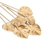 6 stuks Kunstmatige Monstera Bladeren met Lange Stam Tropische Nep Plant Bladeren Schuim Realistisch Goud Faux Monstera Blad voor Bloemstuk Huis Tuin Party Decor, 43x13cm, 40x9,5cm