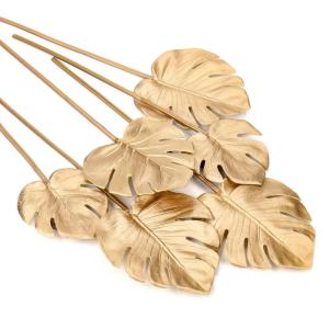 6 stuks Kunstmatige Monstera Bladeren met Lange Stam Tropische Nep Plant Bladeren Schuim Realistisch Goud Faux Monstera Blad voor Bloemstuk Huis Tuin Party Decor, 43x13cm, 40x9,5cm