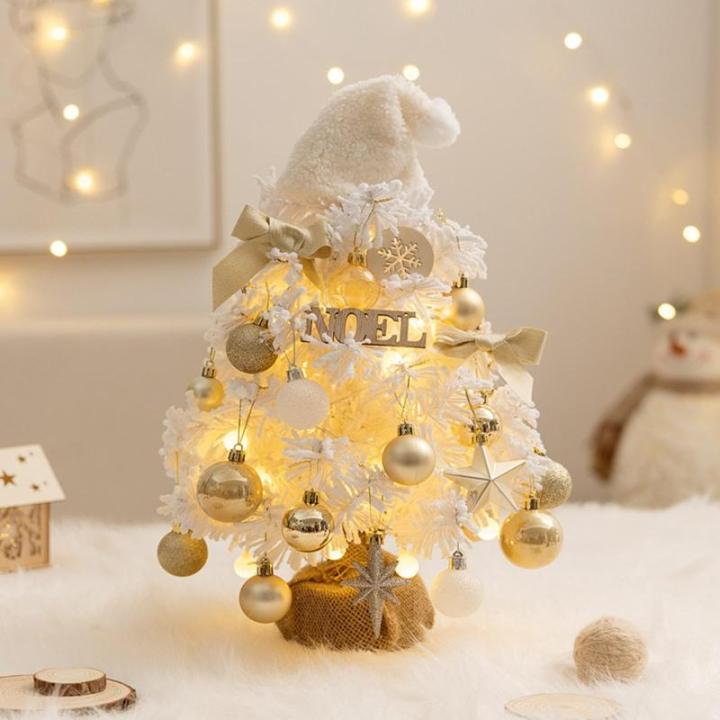 Mini Weihnachtsbaum 40CM Klein Tannenbaum mit Beleuchtung, Tischdeko Christbaum mit LED Lichterkette und Weihnachtskugel, Künstliche Weihnachtsbäume Geschmückt für Weihnachten 