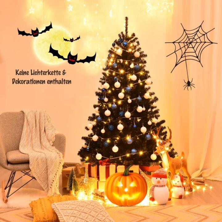 Kunstkerstboom, 180 cm/225 cm, zwart, dennenboom met metalen standaard, kerstboom, pvc-punten, ideaal voor thuis, kantoor, winkels en hotels (180 cm)