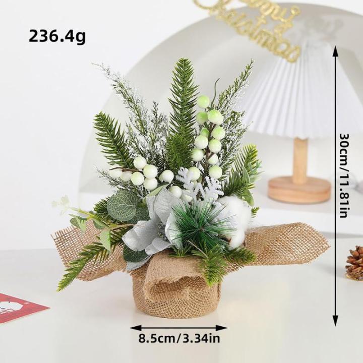 Mini-kunstkerstboom, 30 cm, met bessen, sneeuwbedekte kerstversiering voor zelfgemaakte tafel-kerstdecoraties, wit