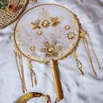 Chinese Bruids Fan Boeket Kunstbloemen Parels Bruiloft Decoratieve Bruid Fotografie Ornamenten Home Decor (Argento)