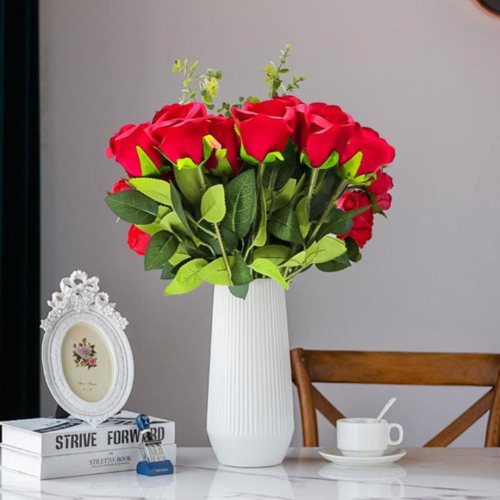 Kunstrozen, 15 stuks, kunstbloemen, net echt, lange stem, kunstrozen, kunstbloemen voor doe-het-zelf, bruiloftsdecoratie, bruidsboeket, tuin, feest, hotel, kantoor, decoratie, roze