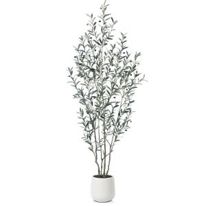 Olijfboom, , 210 cm, kunstplant met levensechte vruchten, kunstolijfboom in witte pot, indoor decoratie (1 stuks)