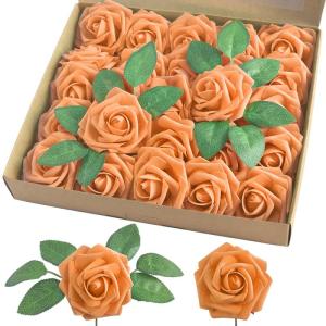 Kunstroos, van schuim met stengel voor thuisdecoratie, bruidsboeketten, feesten, tafelversiering, jubilea, 25 stuks, oranje