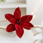 30 cm Weihnachtsblumen, weihnachtliche Glitzer-Weihnachtssterne, Weihnachtsbaumschmuck-Anhänger, handgefertigte Weihnachtsdekoration, künstliche Blumen(Rot)