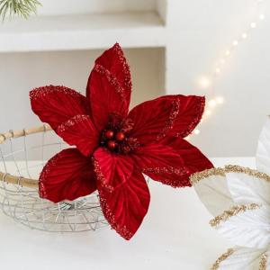 30 cm Weihnachtsblumen, weihnachtliche Glitzer-Weihnachtssterne, Weihnachtsbaumschmuck-Anhänger, handgefertigte Weihnachtsdekoration, künstliche Blumen(Rot)