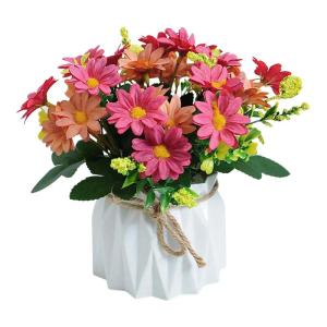 Künstliches Blumenarrangement,Künstlicher Blumens Künstliche Gänseblümchen in Vase, fühlt sich echt an, gefälschte Gänseblümchen, Kunstseide, Pflanzenarrangements(Red)
