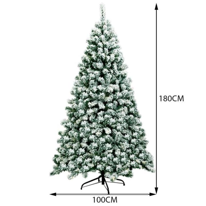 Kunstkerstboom met sneeuw en warmwitte ledverlichting, dennenboom met metalen standaard, pvc-naalden, kunstboom, kerstgroen, 135/180/225 cm