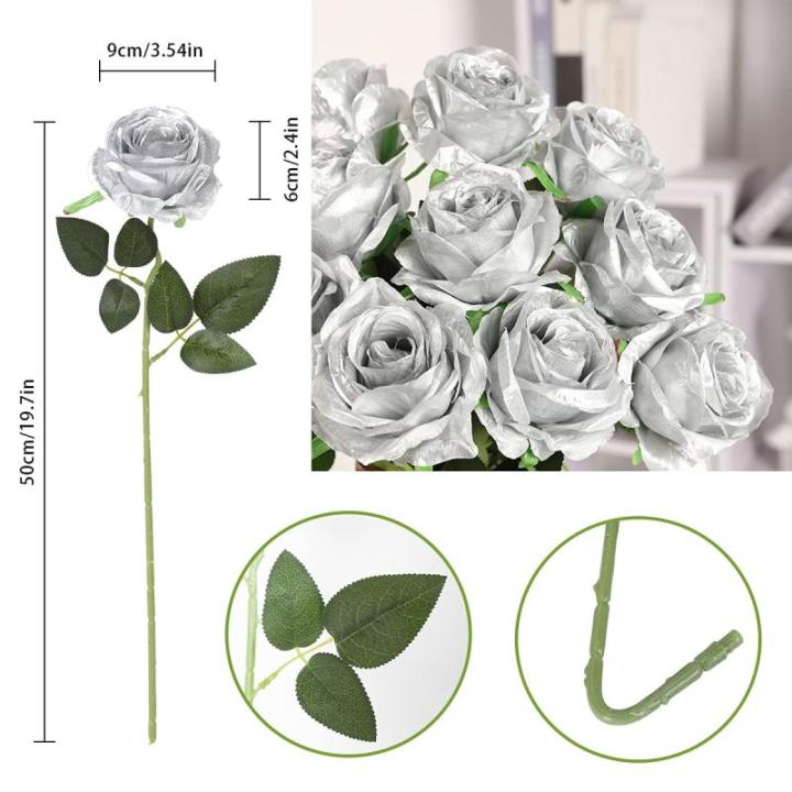 Zijde kunstroos bloemen bruidsboeket (zilver)