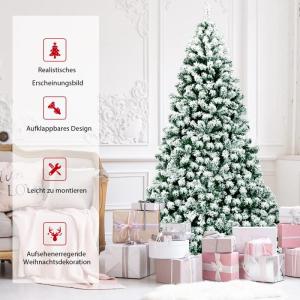 Kunstkerstboom met sneeuw en warmwitte ledverlichting, dennenboom met metalen standaard, pvc-naalden, kunstboom, kerstgroen, 225 cm, 135/180/225 cm