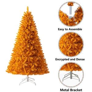 Kunstkerstboom, onverlichte oranje kerstboom, realistische kunstkerstboom, opvouwbare standaard, geschikt voor feestdecoratie, kunstkerstboom, 210 cm