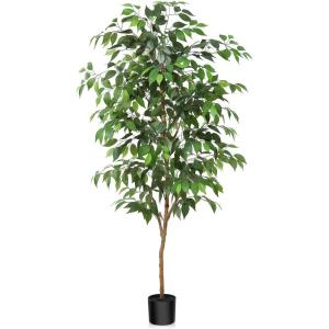 Ficus Benjamina , groot, 150 cm, met natuurhouten stam, kamerplant, kunstboom in pot, voor thuis, kantoor, balkon, decoratie (1 stuks)