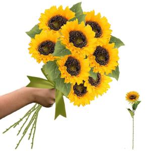 8 stuks kunstzonnebloemen, lange steel, zijde, zonnebloemen, decoratieve bloemen, plastic, zonnebloem, namaakzonnebloem voor bruiloft, tuin, feest, tafeldecoratie, fotografie, hand