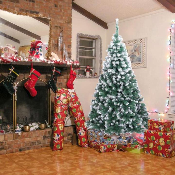 2,13 m Langer, mit weißem Schnee bestäubter Weihnachtsbaum, künstlicher Weihnachtsbaum mit 870 Zweigen und Schneespitze und faltbarem Metallständer, weißer künstlicher Weihna