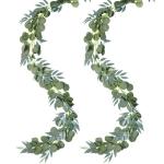 2 Pcs Eukalyptus Girlande Künstlich Pflanz Greenery Künstliche Eukalyptus und Weidenranken Girlande für Hochzeit Party Home Dekoration Zubehör Wand Dekoration